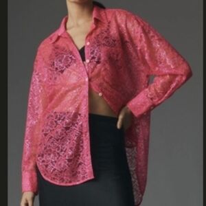 Anthropologie Metallic Lace Top